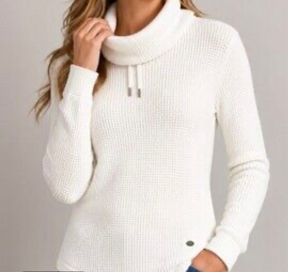 Ralph Lauren Jeans Co. Cotton Waffle Knit Cowl Neck Pullover White Shirt Women S